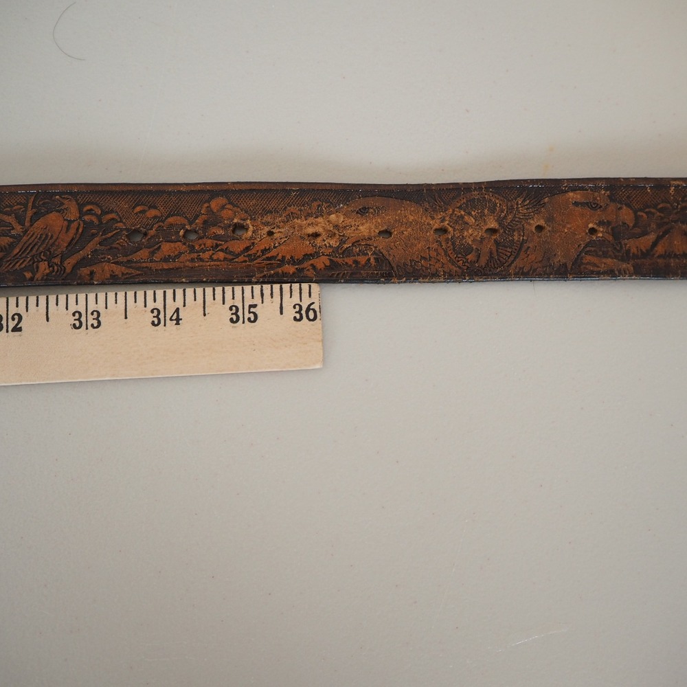 Vintage Eagle Tooled Leather Belt and Buckle by Alumaline 4108 Brass Embossed - Picture 10 of 11